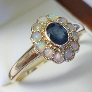 Gold Sapphire Ring With Opals, Vintage Opal Ring, Victorian Ring, 9ct ...
