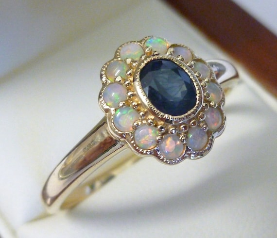 Gold Sapphire Ring With Opals Vintage Opal Ring Victorian Ring