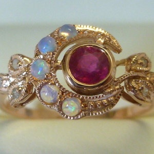 Rose Gold Ruby Opal Diamond Ring 9ct 9k Moon Ring Womens - Etsy