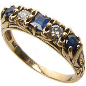 Vintage Princess Sapphire Ring With Diamonds, 9ct 9k Solid Gold ...