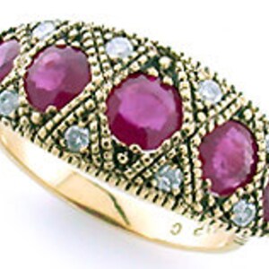 Vintage Ruby Ring with Diamonds, 9ct 9k Solid Gold, Antique Ruby Ring, Womens Diamond Ring - Avail in Various Gems + 14K 18K -  Custom, R221