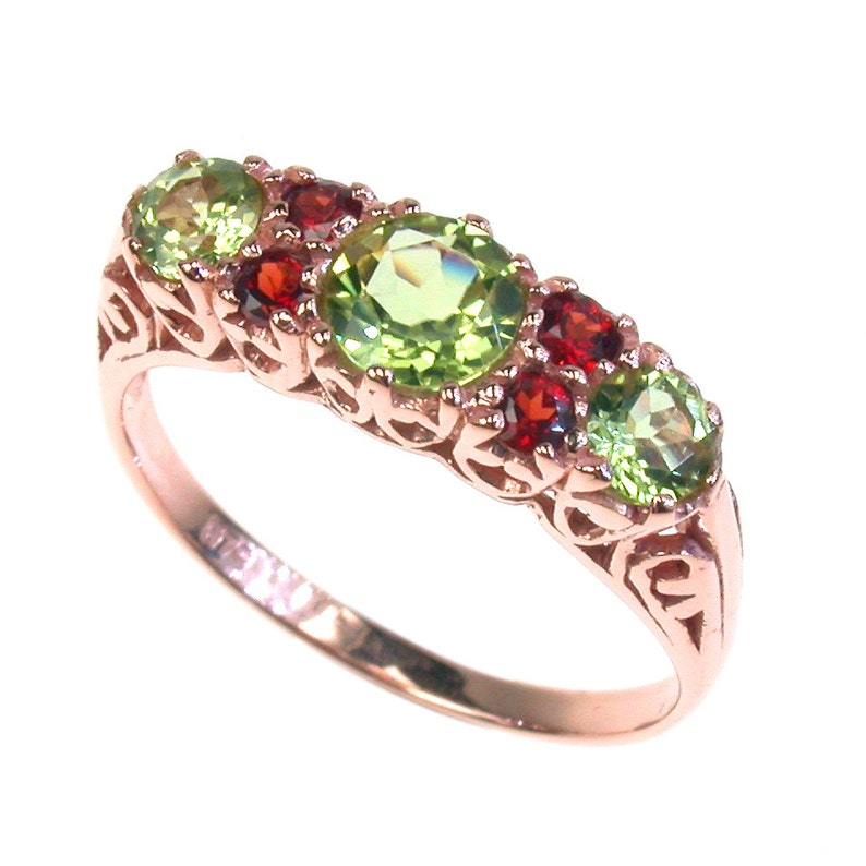 Yellow High Quality 9k White Gold Natural Peridot womens Band Ring Rose or White Gold or Platinum Customizable 9K,10K,14K,18K