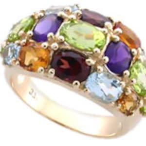 Gold Multi Gemstone Cluster Vintage Dome Ring 9ct, 9k, 14k  Garnet Topaz Amethyst Citrine Peridot Womens Ring, Ladies Gem R85, Custom Ring