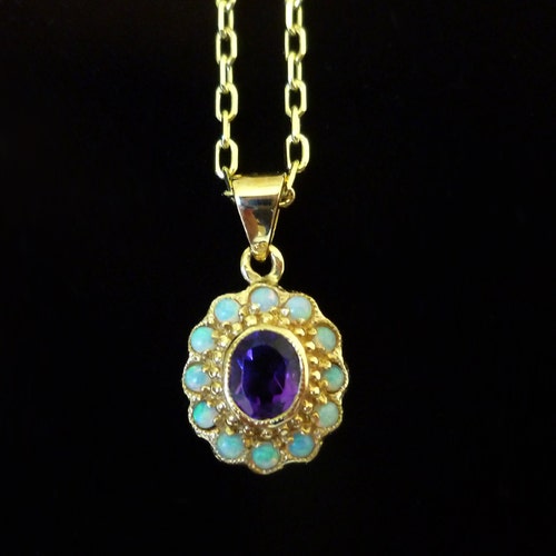 Amethyst & Opal Pendant Vintage Inspired Solid Gold 9ct 9k - Etsy