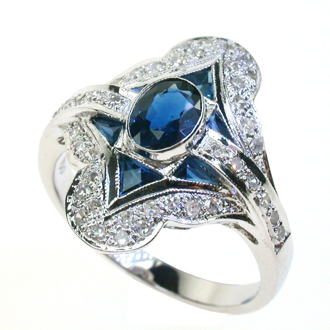Platinum Art Deco Sapphire Diamond Engagement Ring PT900 - Etsy