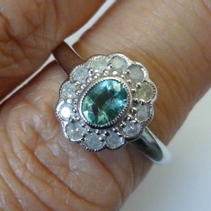 White Gold Emerald & Diamond Ring, 9ct 9k Solid Gold, Vintage Emerald Ring, Victorian Womens Ring - Also Avail 14k, 18k, Custom, R179