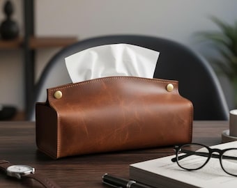 Funda de cuero para caja de pañuelos, caja de pañuelos de cuero de grano completo, soporte para caja de pañuelos, estuche para caja de pañuelos, organizador de escritorio, accesorios de baño, organizador de cocina
