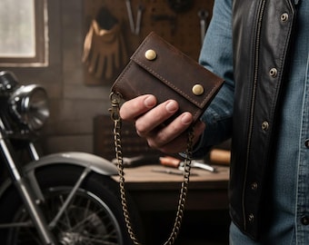 Herren Biker Brieftasche, Kettenbrieftasche für Männer, Lederbrieftasche mit Kette, personalisierte Brieftasche, gravierte Brieftasche, Herrenlederbrieftasche
