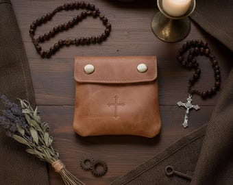 Astuccio per rosario, astuccio per rosario in pelle, custodia per rosario, porta rosario, astuccio per gioielli, idee regalo cattoliche, regalo per la cresima, regalo per la prima comunione