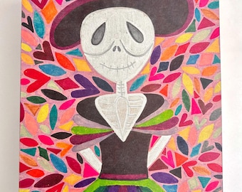 Handgeschilderde Catrina-doos - Mexicaans volkskunstdecor, dag van de dode sieradendoos, handgemaakte houten aandenken, uniek cadeau uit Mexico