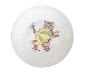 Vintage Hutschenreuther 1814 Visit   Child's Plate Cat, Ducks, Ball Kitschy Kitchen Decorative Shelf Display Vintage Kitchen Decor Animals