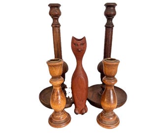 Curated Collection Of Wooden Candlestick Holders Old World Charm Vintage Quirky Aesthetic Novelty Vintage Home Decor Mantle Decor Maximalist