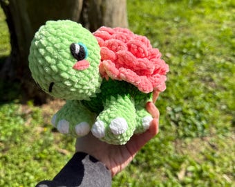 Tortuga de peluche de flores de ganchillo, margaritas y rosas, amigurumi hecho a mano, regalo estilo cottagecore