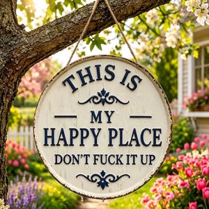 This Is My Happy Place Don't Fuck It Up Sign, Funny Garden Sign, Rustic Outdoor Decor, Sarcastic Porch Sign, Gift for Homeowners