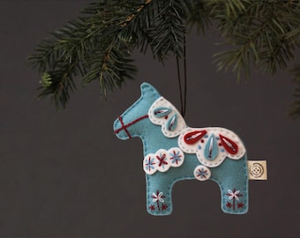 Nikkie's Felt Dala Horse Christmas Ornament- Light Turquoise