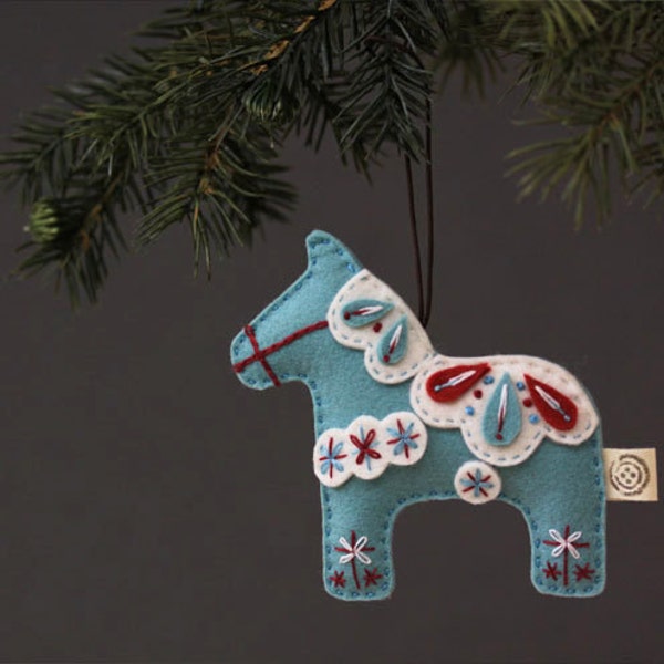 Nikkie's Felt Dala Horse Christmas Ornament- Light Turquoise