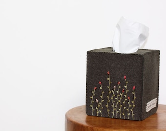 Nikkie's Felt Swaying Flower Tissue Box Cover-Dark Khaki