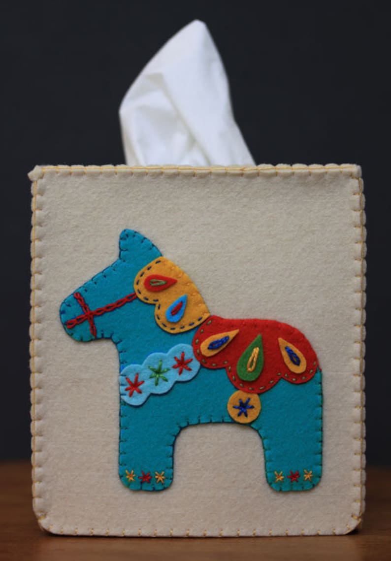 Nikkie's Felt Dala Horse Tissue Box Cover A Blue Horse on Etsy