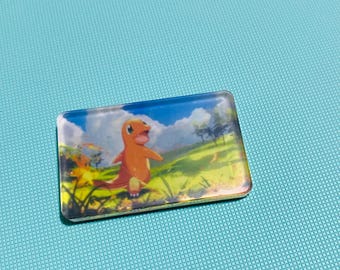 Charmander PKMN Upcycled Trading Card Rectangle Acrylic Magnet
