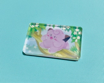 Clefairy PKMN Upcycled Trading Card Rectangle Acrylic Magnet