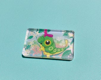 Caterpie PKMN Upcycled Trading Card Rectangle Acrylic Magnet