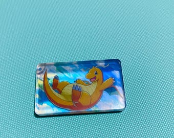 Dragonite Holo PKMN Upcycled Trading Card Rectangle Acrylic Magnet