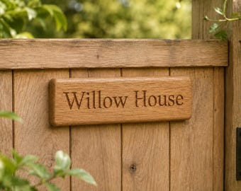 Engraved Oak Sign, Personalised Wooden Plaque, Custom House Name Sign