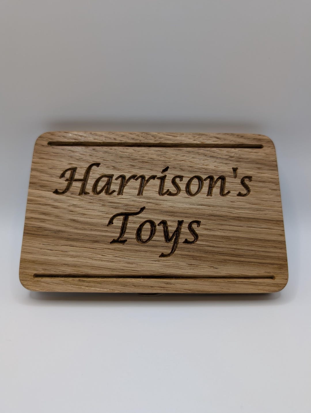 Personalised Solid Oak Toy Box Sign – Custom Wooden Name Plaque ...