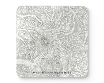 Mount Rainier National Park Map | Hardboard Coaster Set of 4