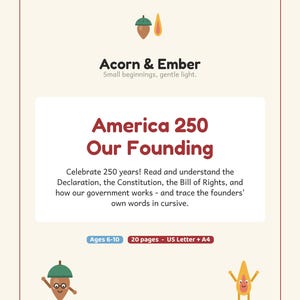 America 250 Printable for Kids, Constitution and Bill of Rights Worksheets, Founding Documents Cursive, Instant Download