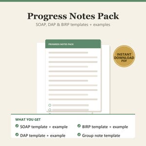 Therapy Progress Notes Template | SOAP DAP BIRP Note Pack with Examples | Counselor Session Notes | Clinical Documentation Printable Pdf