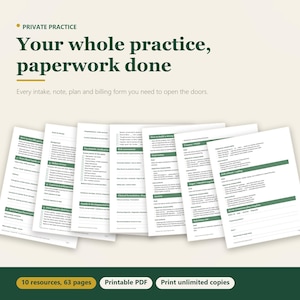 Complete Private Practice Starter System | Therapist Intake, Treatment Plan, Progress Notes, Superbill Forms Bundle | Printable