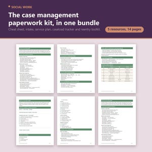 Social Work Documentation Bundle | Case Management Forms, Case Notes Cheat Sheet, Intake, Service Plan & Caseload Tracker | Printable PDF
