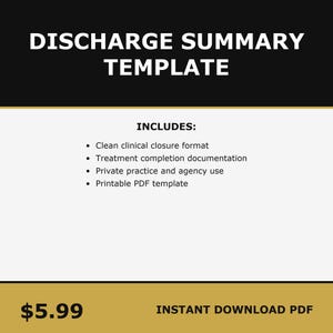 Discharge Summary Template | Therapy Termination | Clinical Closure | Counselor | Private Practice | Printable PDF