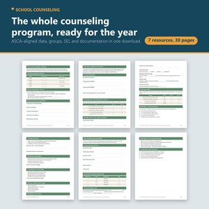 School Counselor Complete Program System | ASCA Data Tracker, Small Group Planner, SEL Toolkit, Counseling Forms | Printable