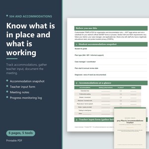 504 Plan and Accommodations Tracker | Student Accommodation Log, Teacher Input, Meeting Notes and Progress Monitoring | SPED PDF