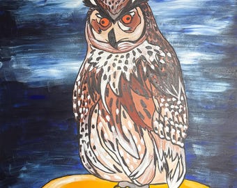 El búho de noche – Lámina decorativa para imprimir / Descarga digital / Arte animal con un toque melancólico