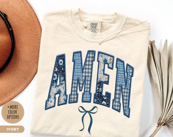 Comfort Colors® Chemise chrétienne imitation patchwork Amen T-shirt universitaire en toile à fleurs floral Seigneur des hôtes Chemise graphique Faith Nom de la Bible Cadeau religieux