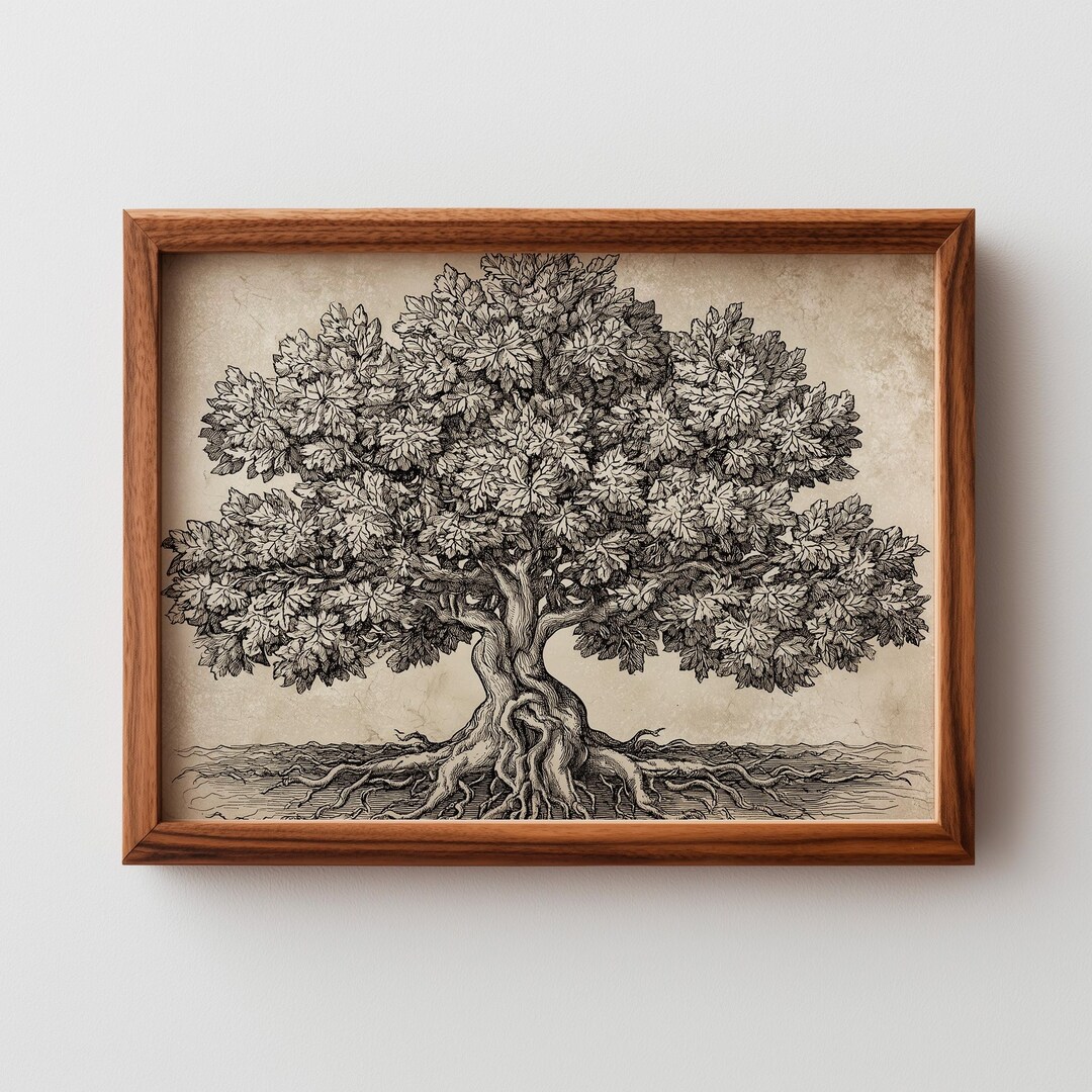 Vintage Tree of Life Art - Antique Botanical Wall Decor, Rustic ...