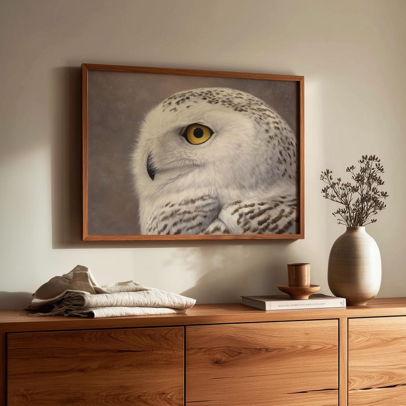 Snowy Owl Portrait Printable Wall Art - Moody Wildlife Decor, Realistic ...