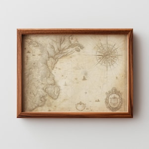 Antique Nautical Coastal Map Art - Old-World Engraved Chart, Vintage Sailing Ships, Rustic Maritime Decor, Printable Wall Map Download