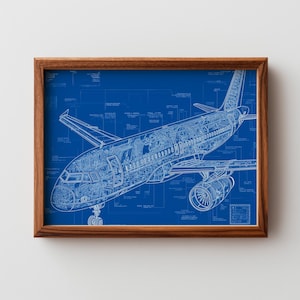 Commercial Aircraft Blueprint Art - Industrial Jet Engineering Schematic, Vintage Printable Wall Art, Detailed Technical Line Drawing