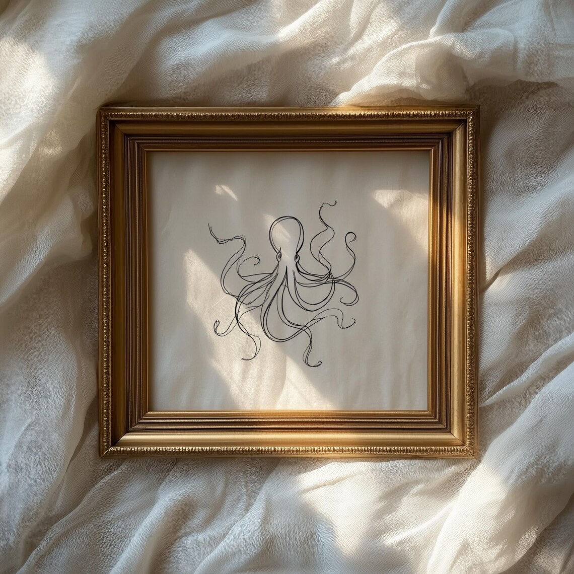 Minimalist Printable Octopus Line Art - Simple Contour Ink Drawing ...