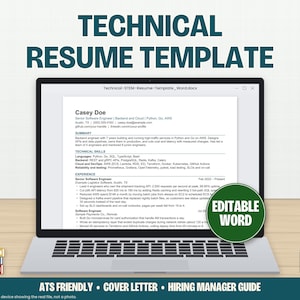 Technical Resume Template Word, Engineering Resume, Software Engineer, IT and STEM, ATS Friendly, Cover Letter, Hiring Manager Guide