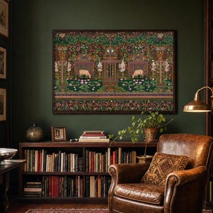 Quadro decorativo de vaca indiana para imprimir, estilo maximalista, arte folclórica, decoração com vaca sagrada, arte botânica colorida, decoração vintage inspirada na Índia. imagem 4