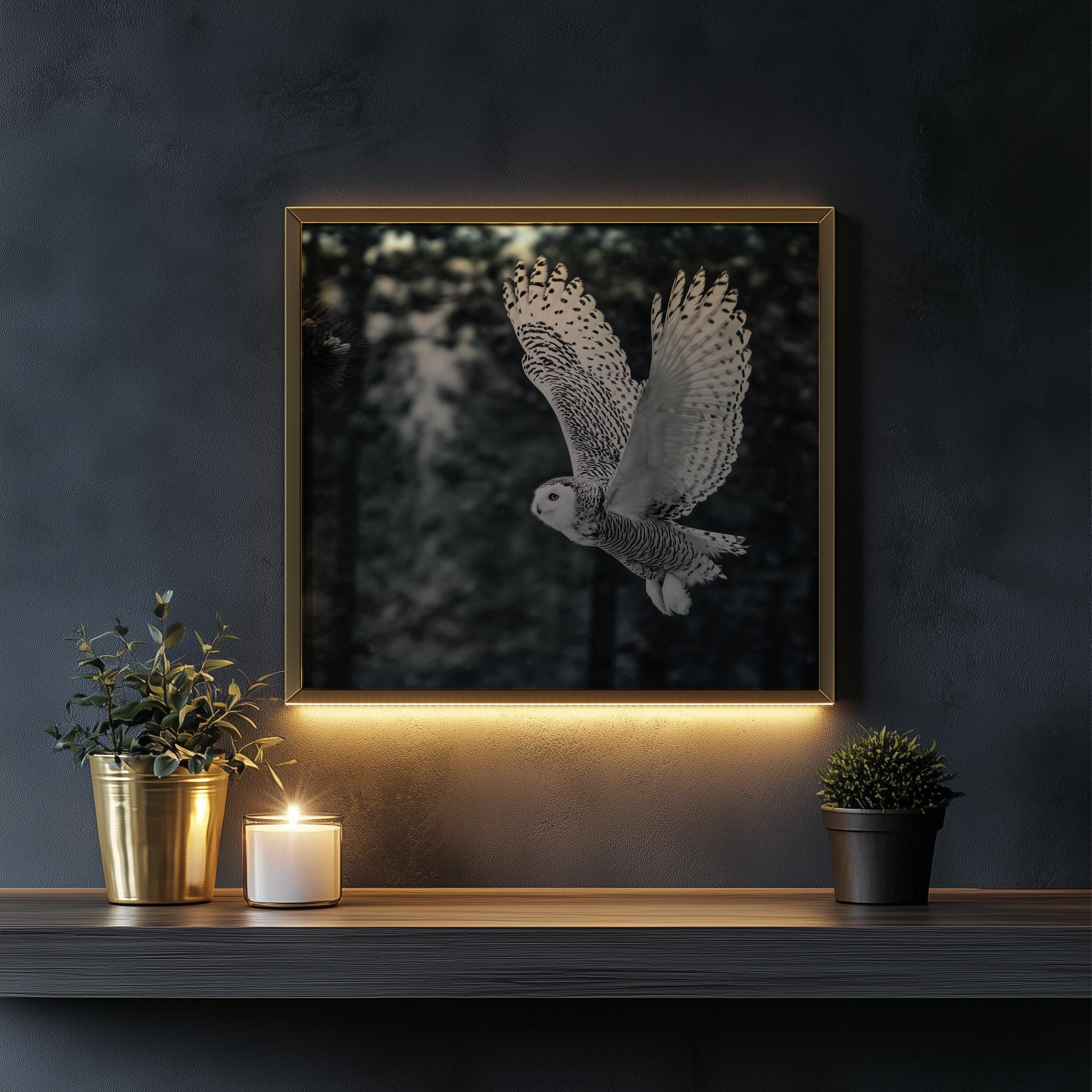Snowy Owl in Flight Printable - Moody Winter Wildlife Decor, Black-and ...