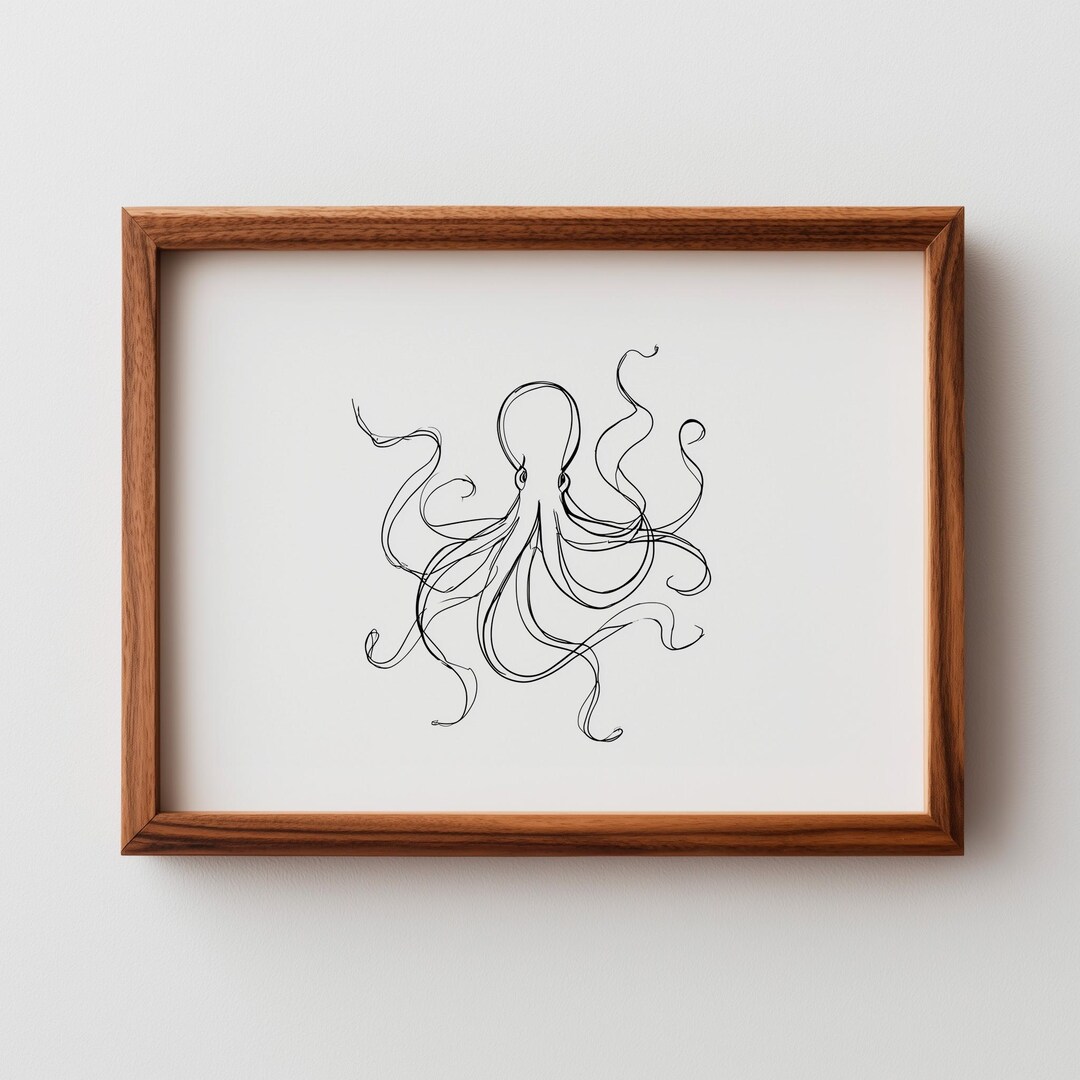 Minimalist Printable Octopus Line Art - Simple Contour Ink Drawing ...