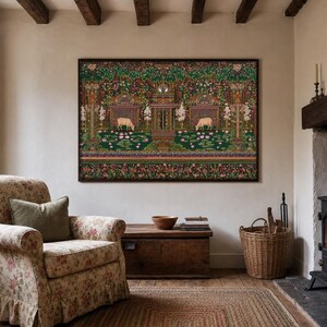 Quadro decorativo de vaca indiana para imprimir, estilo maximalista, arte folclórica, decoração com vaca sagrada, arte botânica colorida, decoração vintage inspirada na Índia. imagem 5