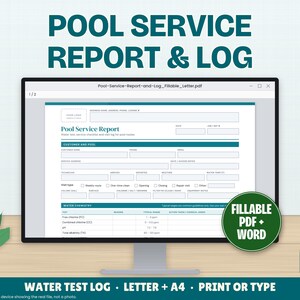 Pool Service Report Form and Water Test Log, Fillable PDF and Word, Printable Cleaning Checklist for Weekly Route Businesses