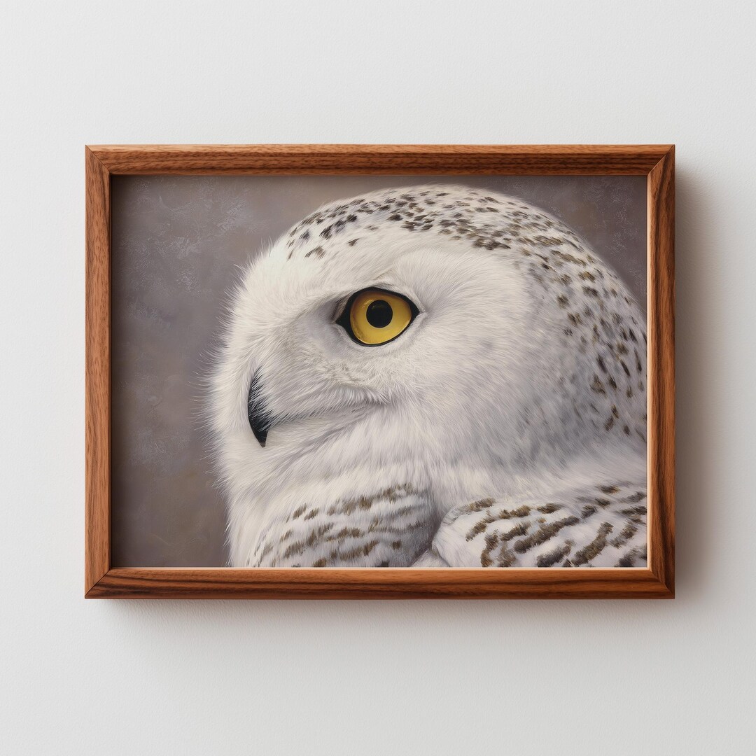 Snowy Owl Portrait Printable Wall Art - Moody Wildlife Decor, Realistic ...